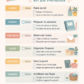 Femme joyeuse avec un planner ouvert, planifiant sa semaine.