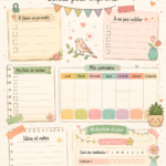 Une image présentant un planner de tâches imprimable décoré avec des fleurs et des stylos colorés.