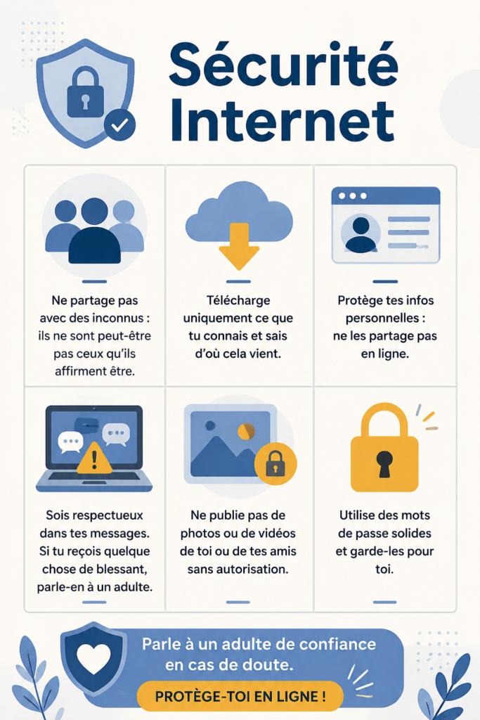 Une femme naviguant sur Internet en toute sécurité, avec des éléments de cybersécurité en arrière-plan.