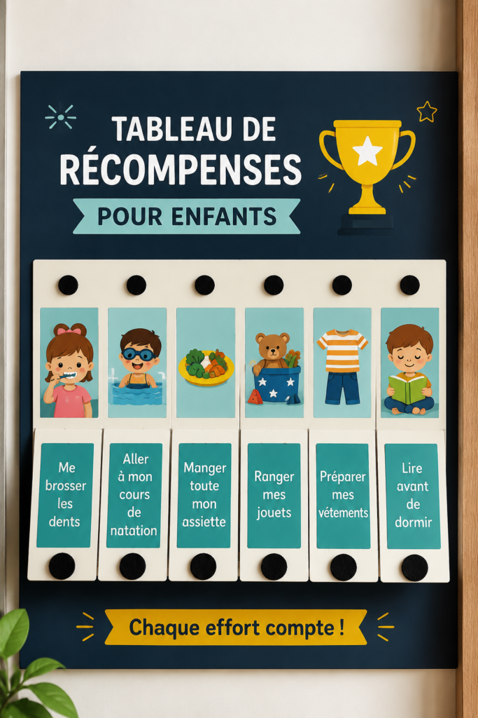 Un tableau de récompenses coloré avec des étoiles et des stickers pour motiver les enfants