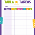 Un tableau de tâches imprimable, idéal pour organiser votre quotidien.