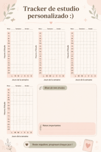 Une femme travaille sur son tracker d'étude personnalisé, entourée de livres et de notes.