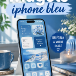 Un iPhone affichant des widgets de couleur bleue sur son écran d'accueil, illustrant la personnalisation moderne.