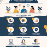 Femme d'affaires souriante dans un bureau accueillant, symbolisant un bon climat de travail.
