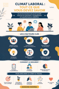 Femme d'affaires souriante dans un bureau accueillant, symbolisant un bon climat de travail.