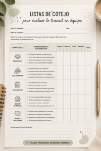 Une femme utilisant un tableau pour évaluer le travail en équipe, avec des notes et des listes de contrôle.