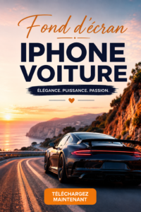 Fonds d'écran iPhone représentant une belle voiture de sport sur fond coloré.