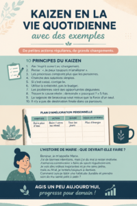 Une femme souriante intégrant le Kaizen dans sa routine quotidienne