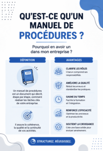 Une femme en train de rédiger un manuel de procédures pour son entreprise, symbolisant l'organisation et l'efficacité.
