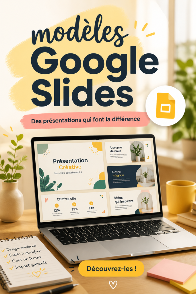 Différents modèles Google Slides présentés sur un écran d'ordinateur