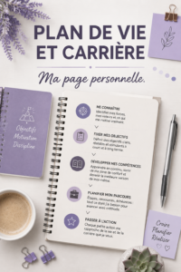 Femme souriante en train de planifier sa carrière sur un carnet