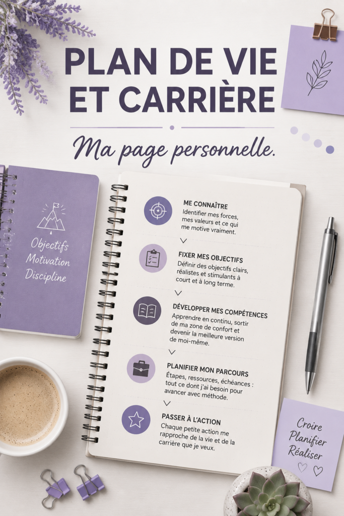 Femme souriante en train de planifier sa carrière sur un carnet