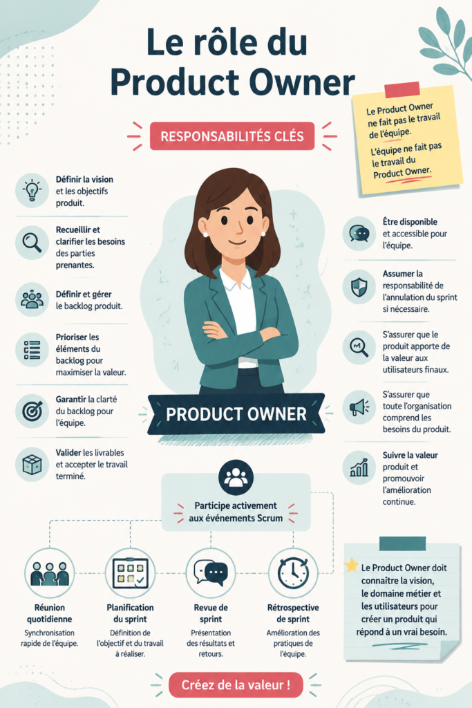 Une professionnelle Age rencontrant son équipe de projet dans un environnement de bureau, illustrant le rôle du Product Owner.