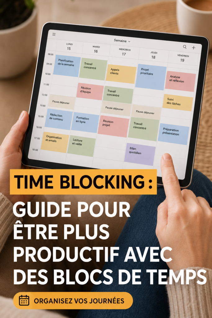 Image d'une femme travaillant avec un calendrier sur son bureau pour illustrer le concept de time blocking.