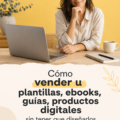 Femme utilisant un ordinateur pour vendre des produits numériques.
