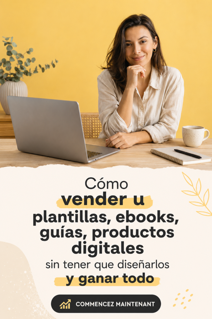Femme utilisant un ordinateur pour vendre des produits numériques.