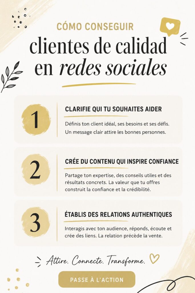 Une femme d'affaires souriante travaillant sur son ordinateur dans un café, inspirée par des idées pour attirer des clients de qualité sur les réseaux sociaux.
