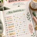 Bullet journal avec des sections pour le suivi des habitudes, joli et coloré