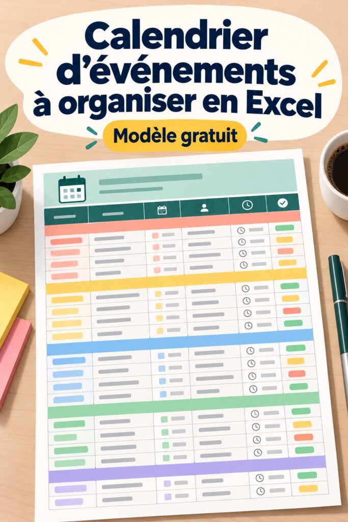 Modèle de calendrier d'événements sur un écran d'ordinateur avec Excel ouvert