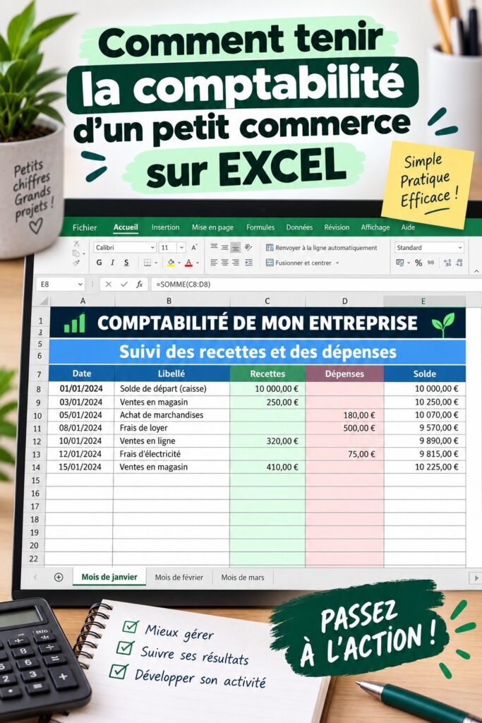 Femme utilisant Excel pour gérer la comptabilité de son entreprise.