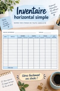 Illustration d'un tableau d'inventaire organisé avec des outils de gestion.