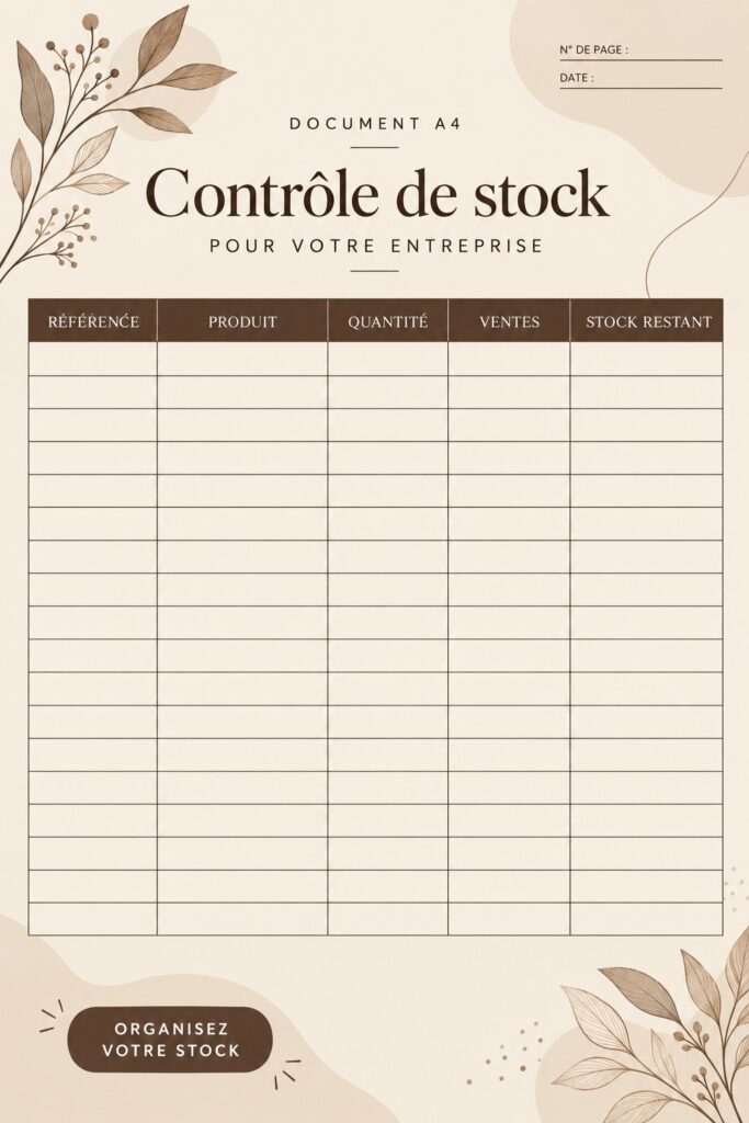 Modèle de contrôle de stock élégant présenté sur un bureau avec un ordinateur.