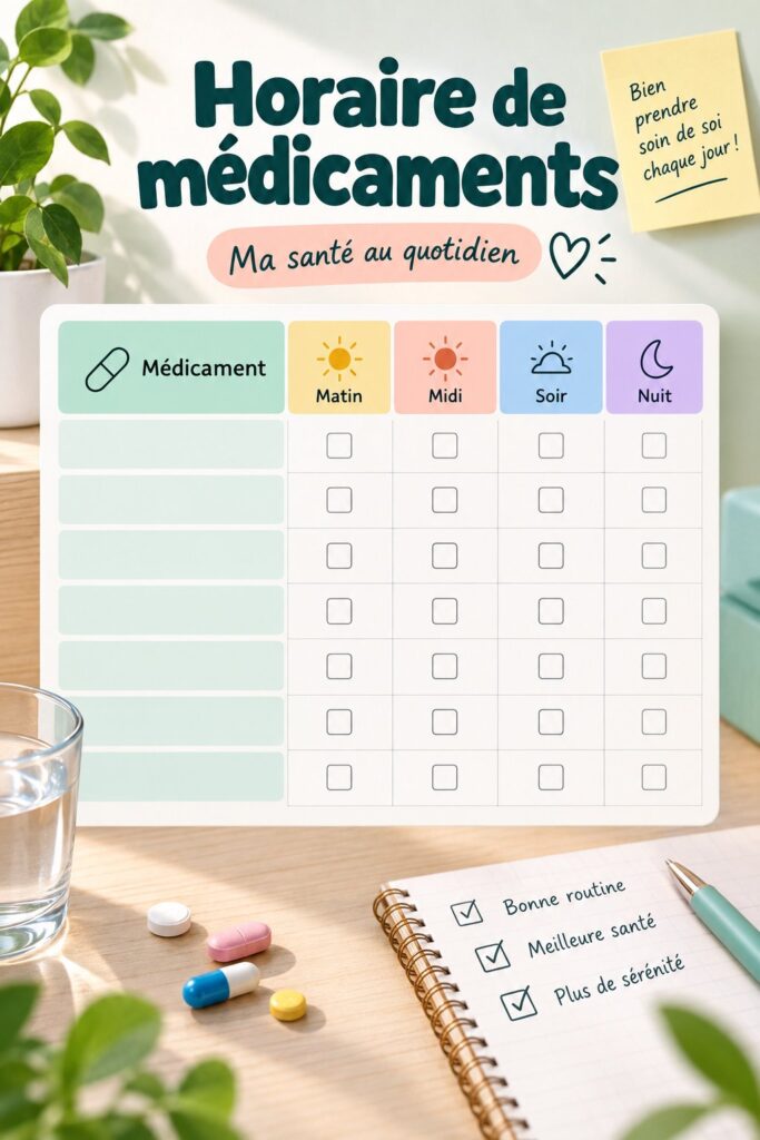 Une photo d'un modèle d'horaire de médicaments sur une table