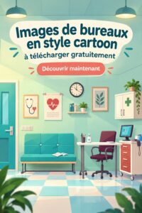 Bureau avec des illustrations cartoon colorées sur les murs, créant une ambiance joyeuse.