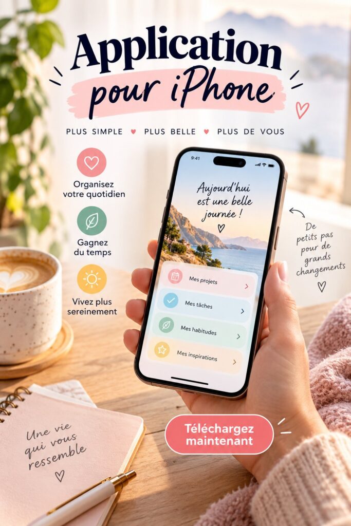 Illustration d'un iPhone affichant des applications de productivité