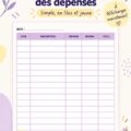 Tableau de dépenses couleur lilas et jaune sur un bureau