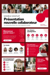 Modèle d'onboarding professionnel avec infographie et outils de présentation.
