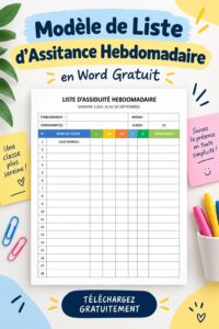 Modèle gratuit de liste de présence hebdomadaire sur un bureau