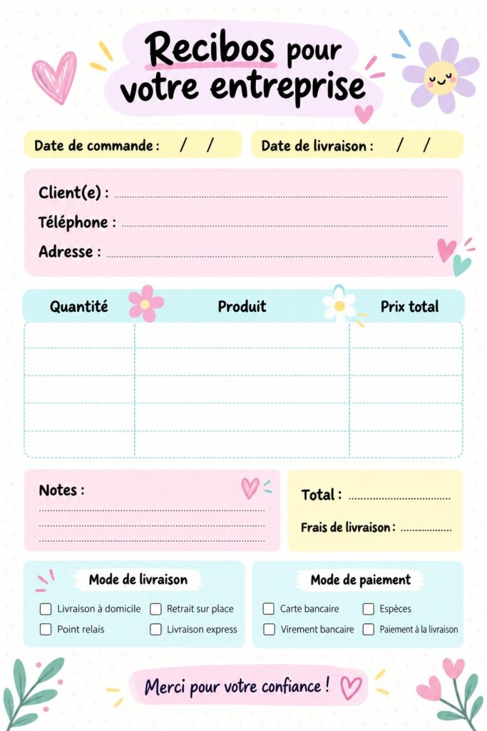 Modèle de reçu professionnel et élégant pour entreprise