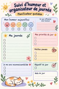 Une femme souriante utilisant un planificateur d'organisation dans un bureau