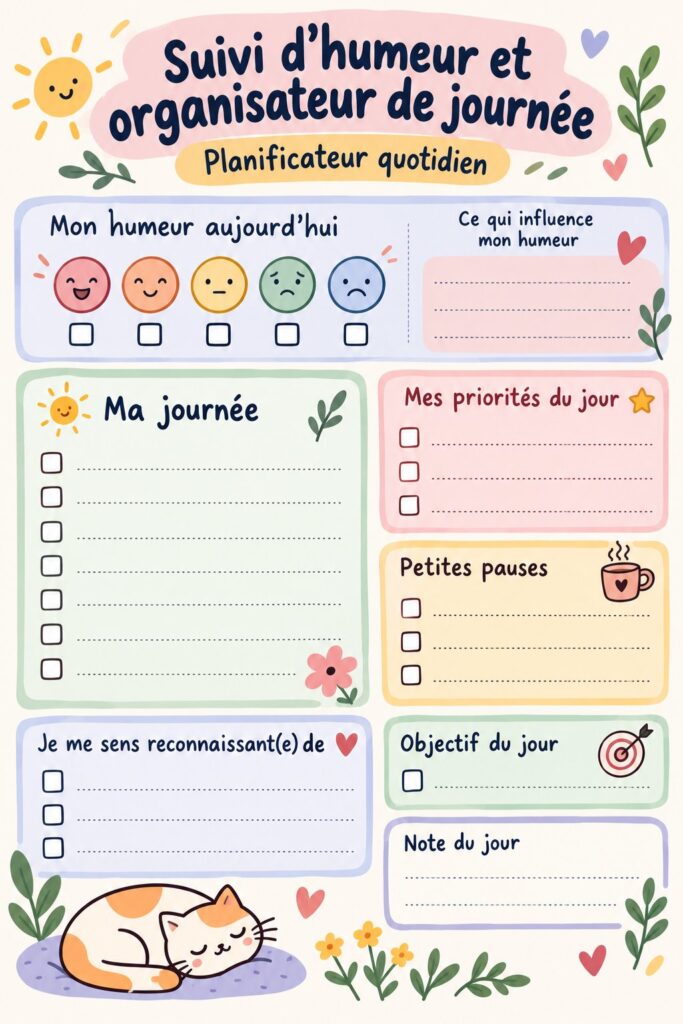 Une femme souriante utilisant un planificateur d'organisation dans un bureau
