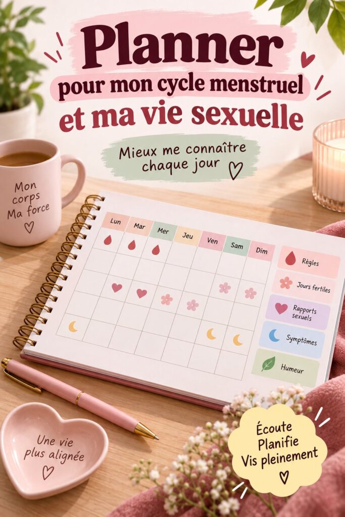 Une femme utilise un planner pour suivre son cycle menstruel et optimiser ses relations