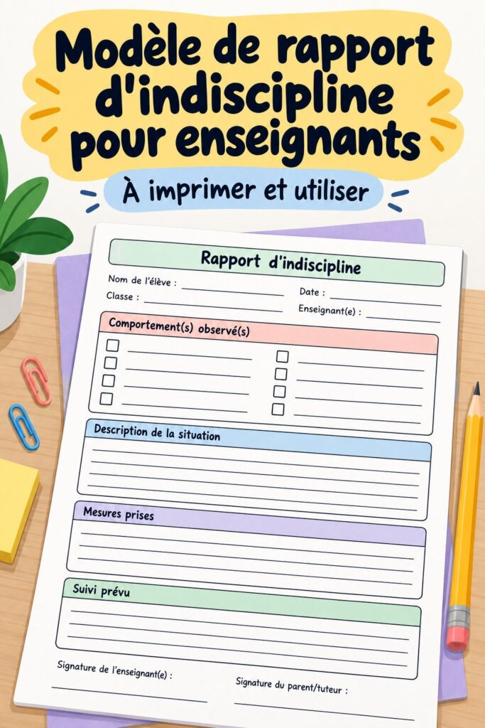 Un document exemplaire de rapport d'indiscipline prêt à être rempli par un enseignant