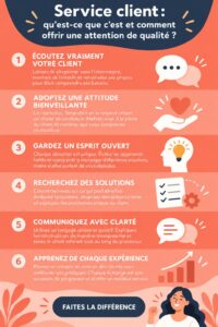 Illustration d'une femme souriante fournissant un excellent service client