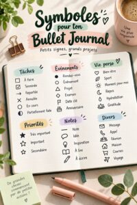 Bullet journal ouvert avec des symboles et des légendes