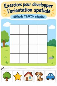 Enseignante utilisant des activités TEACCH pour aider les enfants avec leur orientation spatiale.