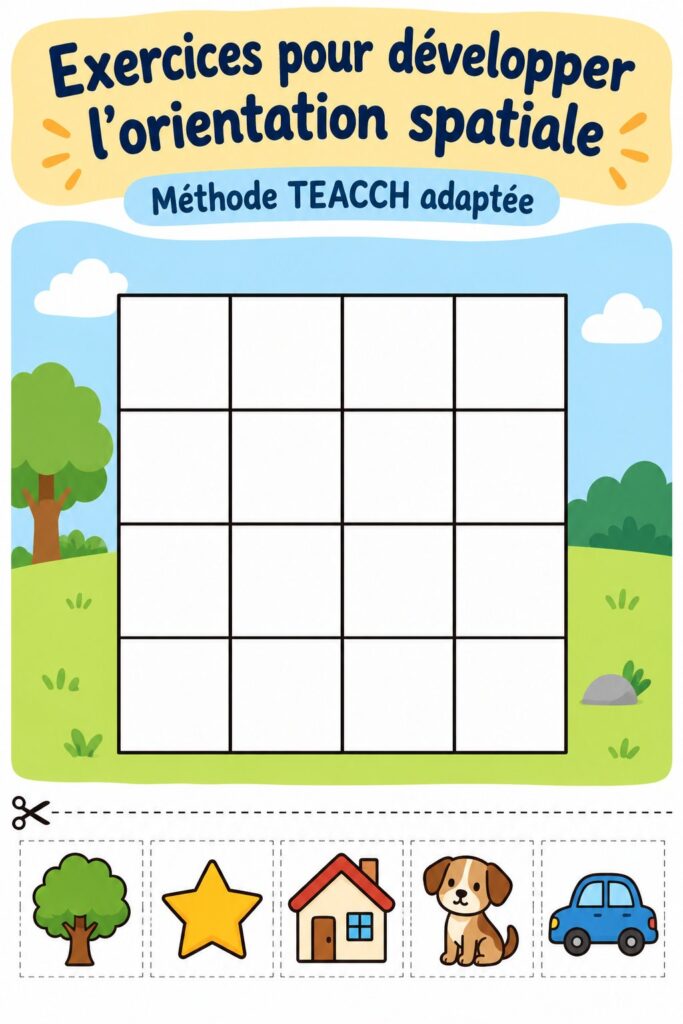 Enseignante utilisant des activités TEACCH pour aider les enfants avec leur orientation spatiale.