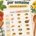 Femme en train de préparer un menu hebdomadaire sur une table