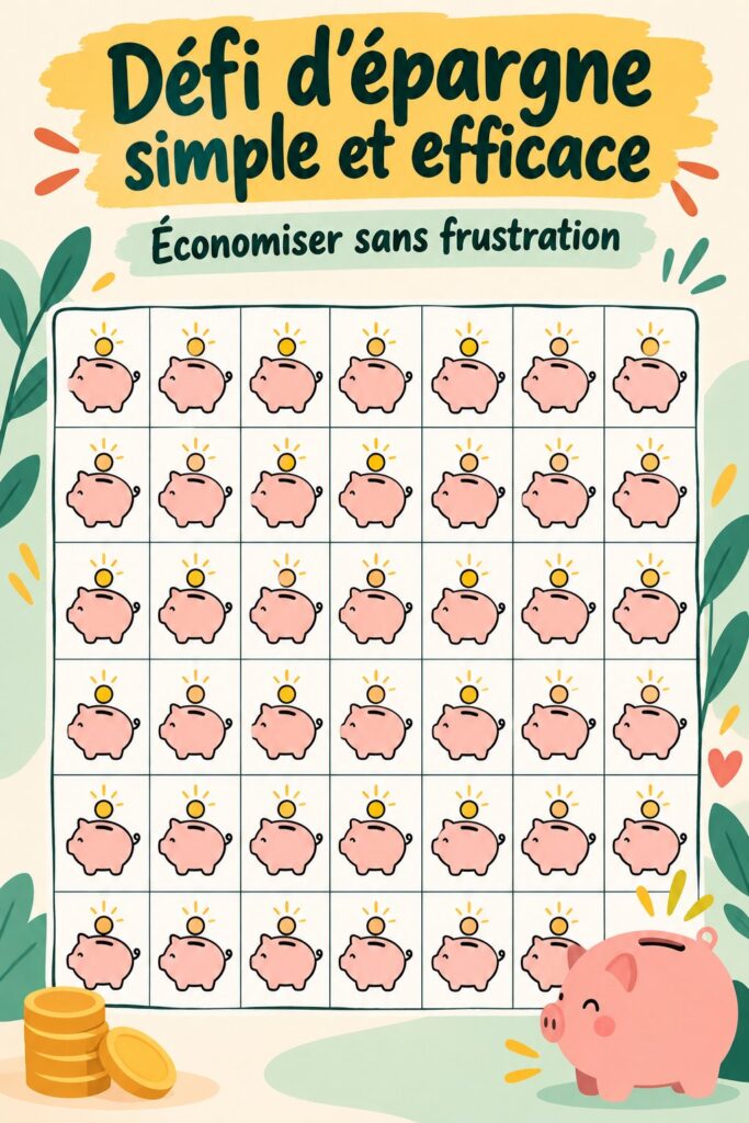 Femme joyeuse réalisant un défi d'épargne avec des amis et un budget sur une table.