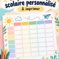 Un emploi du temps scolaire coloré inspiré de Stitch, affiché sur un mur.
