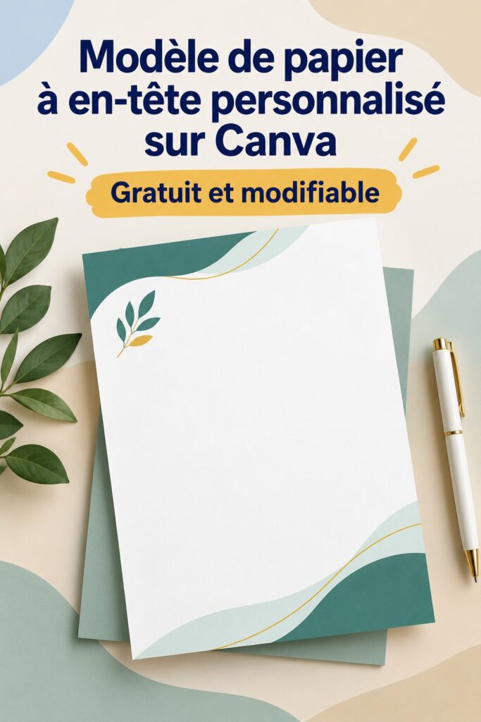 Modèle de papier à en-tête personnalisé sur Canva, montrant un design élégant et professionnel.