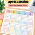 Femme utilisant un planner hebdomadaire pour organiser son télétravail