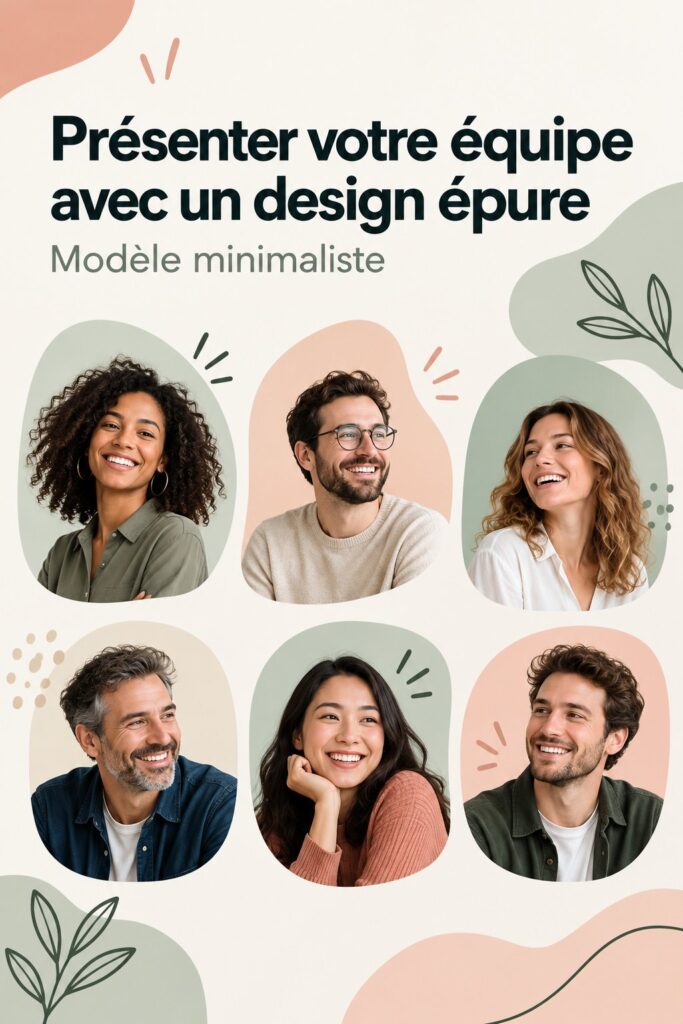 Modèle de présentation minimaliste pour équipe sur un écran d'ordinateur.