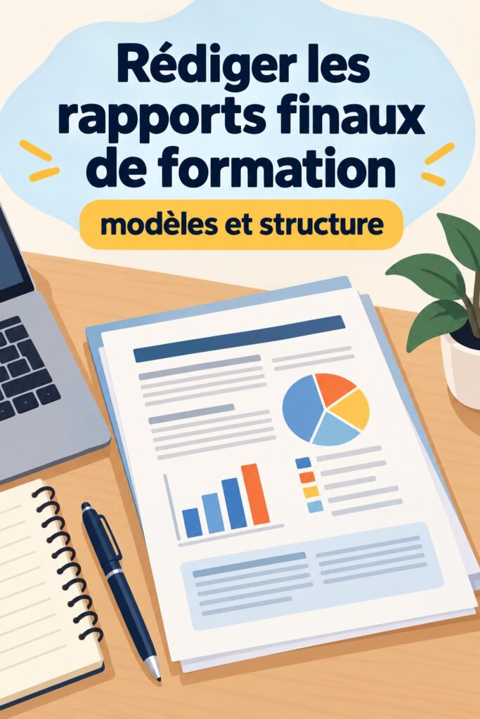 Une femme écrit un rapport final de formation sur son ordinateur portable dans un environnement de bureau.