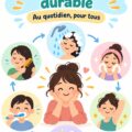 Femme prenant soin d'elle avec des produits d'hygiène personnelle, symbolisant une routine quotidienne et durable.
