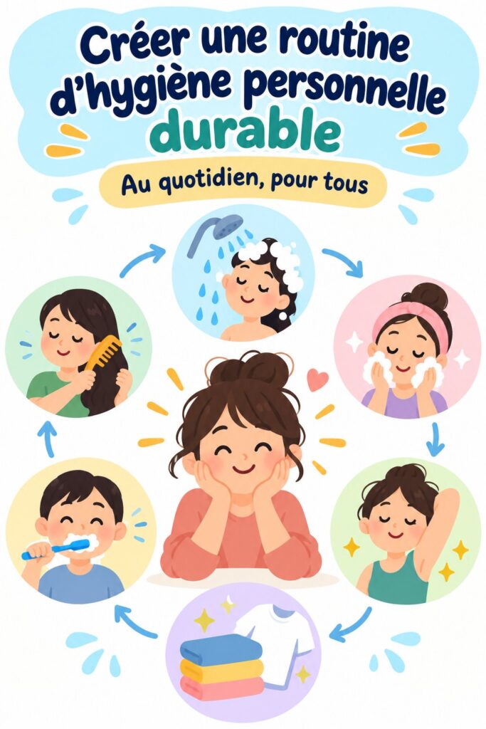 Femme prenant soin d'elle avec des produits d'hygiène personnelle, symbolisant une routine quotidienne et durable.